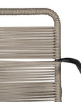 Natural and black outdoor dining chair featuring a sleek powder-coated metal frame and handwoven rope design, perfect for contemporary alfresco spaces