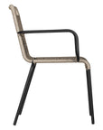 Natural and black outdoor dining chair featuring a sleek powder-coated metal frame and handwoven rope design, perfect for contemporary alfresco spaces