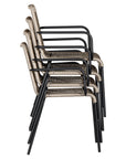 Natural and black outdoor dining chair featuring a sleek powder-coated metal frame and handwoven rope design, perfect for contemporary alfresco spaces