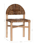 Handwoven rattan dining chair with a solid teak frame and curved backrest, blending natural materials with timeless design