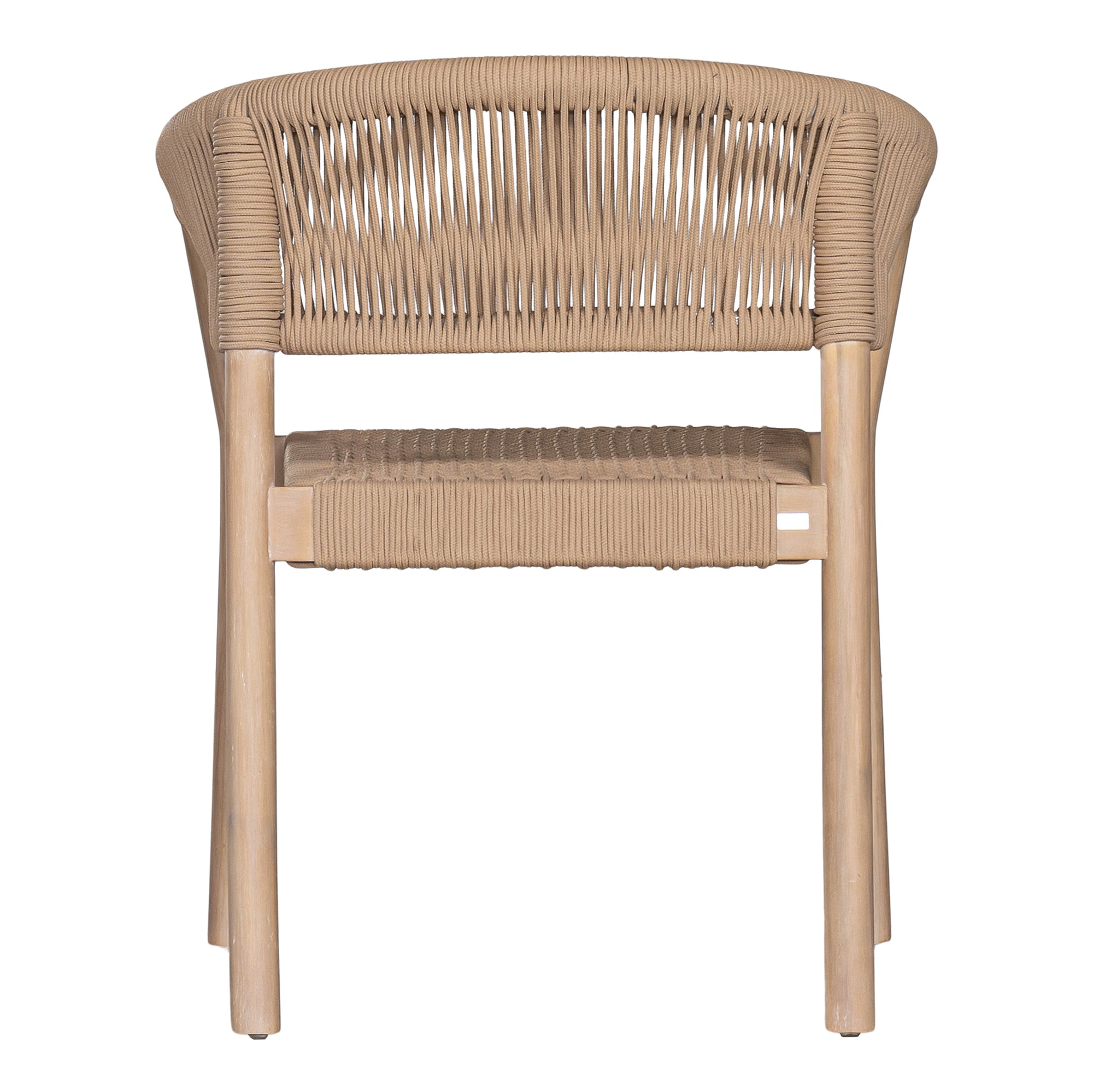 Natural rope dining chair with a teak frame, featuring an elegant curved back and woven seat, perfect for indoor and outdoor settings