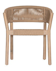 Natural rope dining chair with a teak frame, featuring an elegant curved back and woven seat, perfect for indoor and outdoor settings