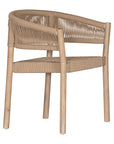 Natural rope dining chair with a teak frame, featuring an elegant curved back and woven seat, perfect for indoor and outdoor settings