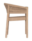 Natural rope dining chair with a teak frame, featuring an elegant curved back and woven seat, perfect for indoor and outdoor settings