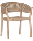 Natural rope dining chair with a teak frame, featuring an elegant curved back and woven seat, perfect for indoor and outdoor settings