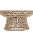 Modern rope-wrapped coffee table with a white tabletop, featuring an open-weave base for a stylish and airy design