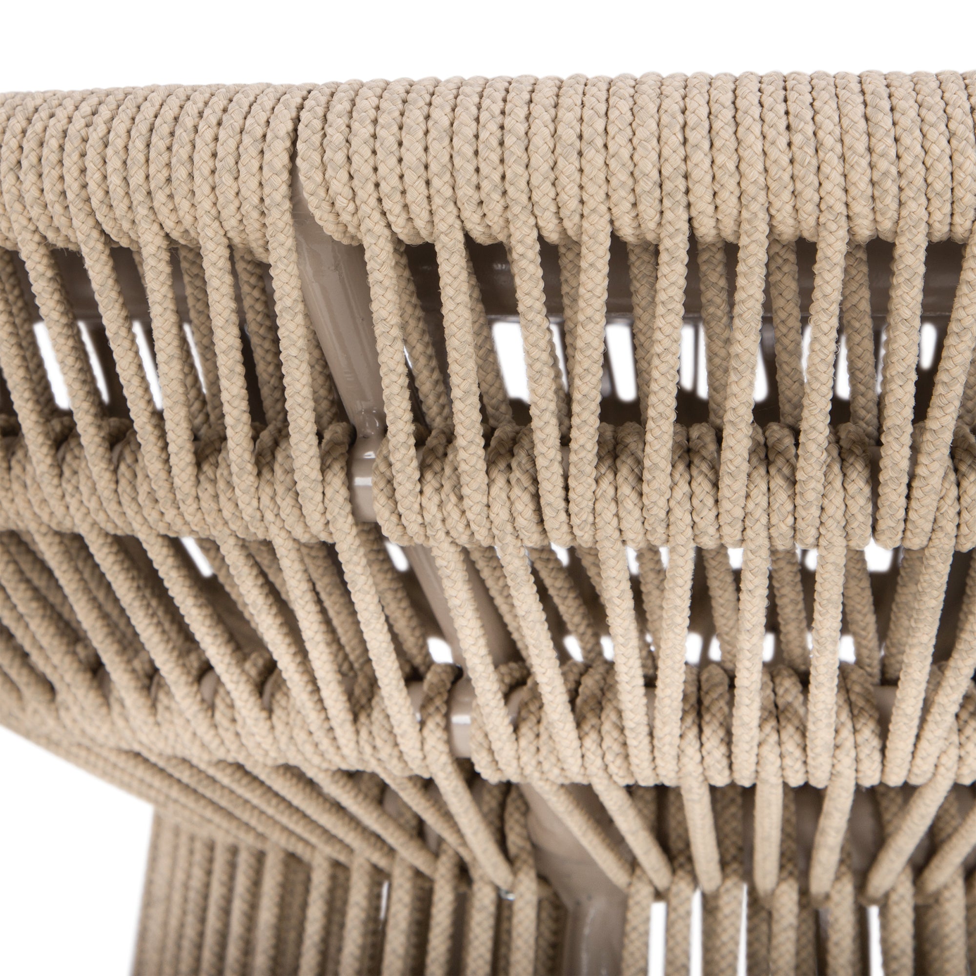 Modern rope-wrapped side table with a white tabletop, featuring an open-weave base for a stylish and airy design