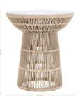 Modern rope-wrapped side table with a white tabletop, featuring an open-weave base for a stylish and airy design