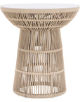 Modern rope-wrapped side table with a white tabletop, featuring an open-weave base for a stylish and airy design