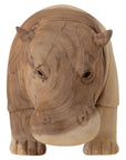 A beautifully handcrafted wooden hippo sculpture, showcasing natural wood grain and smooth detailing. A unique decorative piece for adding organic charm to any space