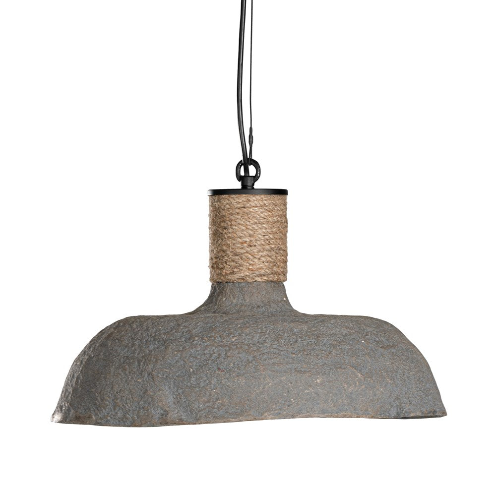 Terran Paper Mâché and Jute Pendant Light Fossil