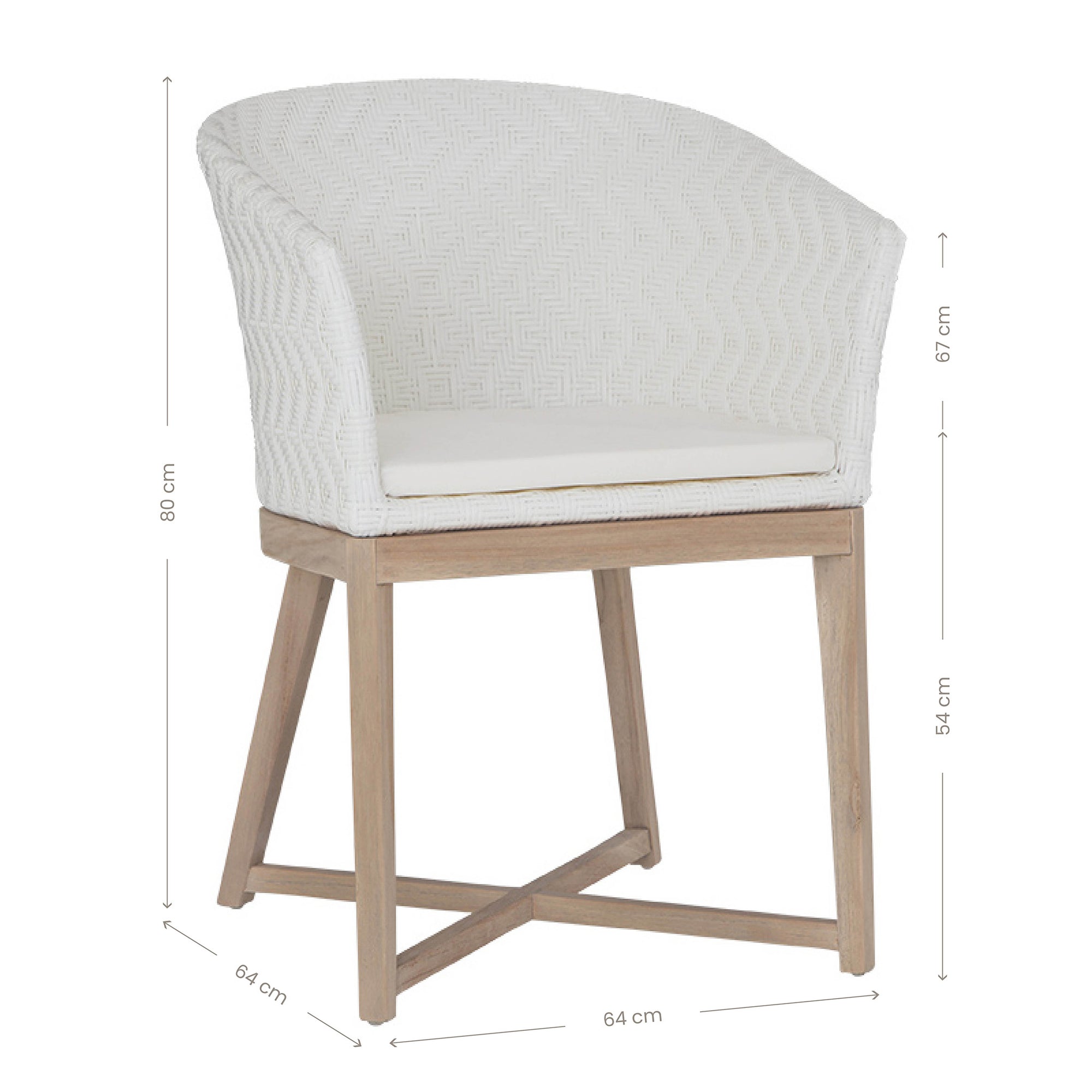 KULALA Living handwoven rattan dining chair with a curved backrest, natural wood legs, and a white seat cushion, blending coastal and contemporary design