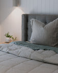 “White/Ink” Pinstripe Linen Quilted Coverlet