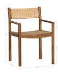 Beautifully crafted teak dining chair featuring a woven rattan seat and backrest, complemented by sleek armrests and a curved seat for enhanced comfort and style